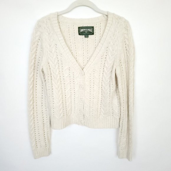 American Eagle Outfitters Sweaters - American Eagle Cropped Button Up Knit Cardigan Women's Size Small Cream